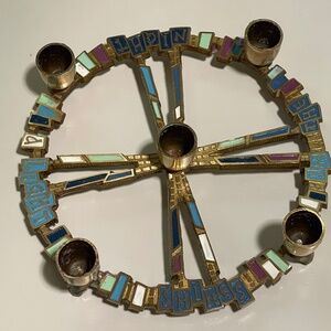 Vintage Terra Sancta Guild Brass Wreath Advent Candle Holder Mid Century Modern